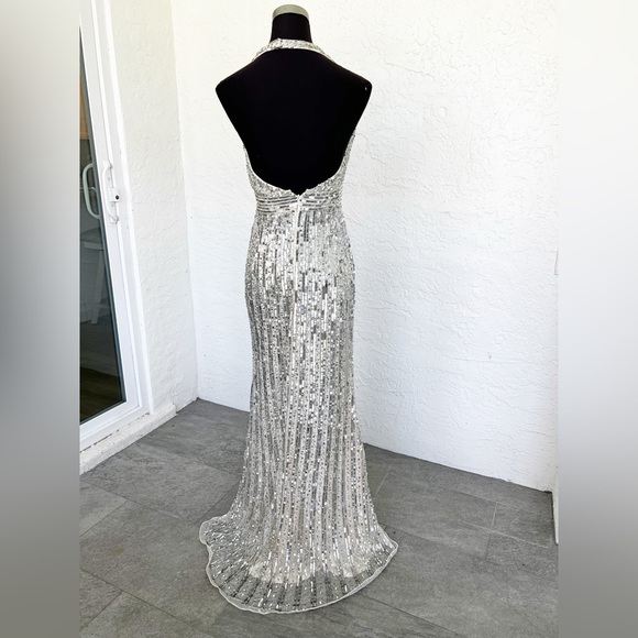 Mac Duggal Silver Sequin Beaded Formal Evening Gown Silver 5759 Womens 4 - Picture 6 of 10